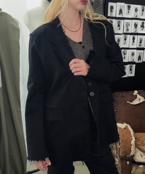 SHAGGIE（シャギー）の「【セットアップ】カットオフミリタリーオーバージャケット（テーラードジャケット・レディース・カーキ/ブラック/グレー・FREE）」の2枚目の写真