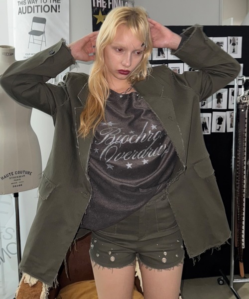 SHAGGIE（シャギー）の「【セットアップ】カットオフミリタリーオーバージャケット（テーラードジャケット・レディース・カーキ/ブラック/グレー・FREE）」の10枚目の写真