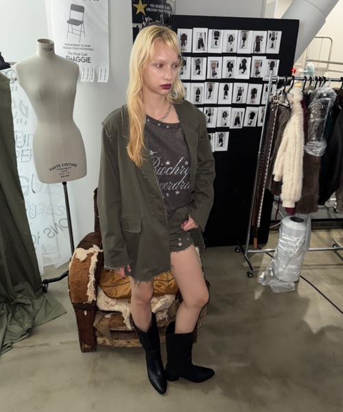 SHAGGIE（シャギー）の「【セットアップ】カットオフミリタリーオーバージャケット（テーラードジャケット・レディース・カーキ/ブラック/グレー・FREE）」の11枚目の写真