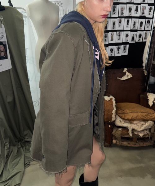 SHAGGIE（シャギー）の「【セットアップ】カットオフミリタリーオーバージャケット（テーラードジャケット・レディース・カーキ/ブラック/グレー・FREE）」の15枚目の写真