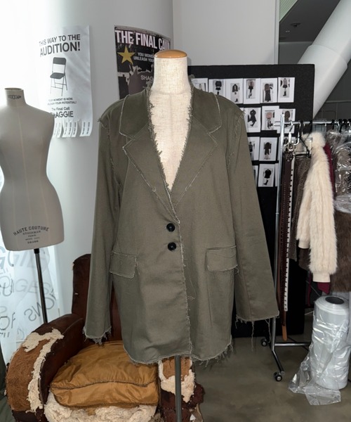 SHAGGIE（シャギー）の「【セットアップ】カットオフミリタリーオーバージャケット（テーラードジャケット・レディース・カーキ/ブラック/グレー・FREE）」の21枚目の写真