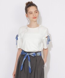 BLUE LABEL CRESTBRIDGE（ブルーレーベルクレストブリッジ）の「【ご好評につき追加生産】シトラテックショルダーリボンT（Tシャツ/カットソー）」
