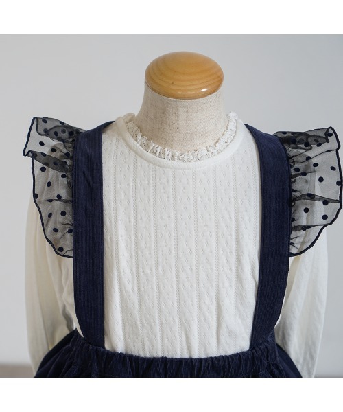 10mois(ディモワ)の「【10mois(ディモワ)】DOTフリルサスペンダーキュロットパンツ 80-90・90-100cm(その他パンツ・キッズ・ベージュ/ネイビー・80-90cm/90-100cm)」の7枚目の写真