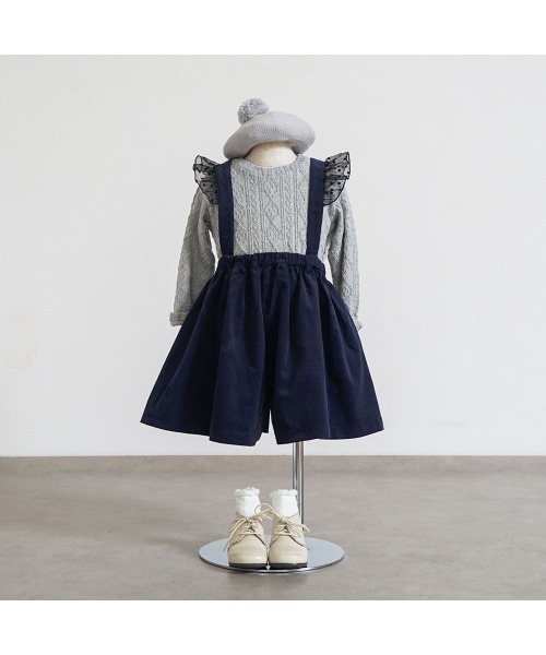 10mois(ディモワ)の「【10mois(ディモワ)】DOTフリルサスペンダーキュロットパンツ 80-90・90-100cm(その他パンツ・キッズ・ベージュ/ネイビー・80-90cm/90-100cm)」の5枚目の写真