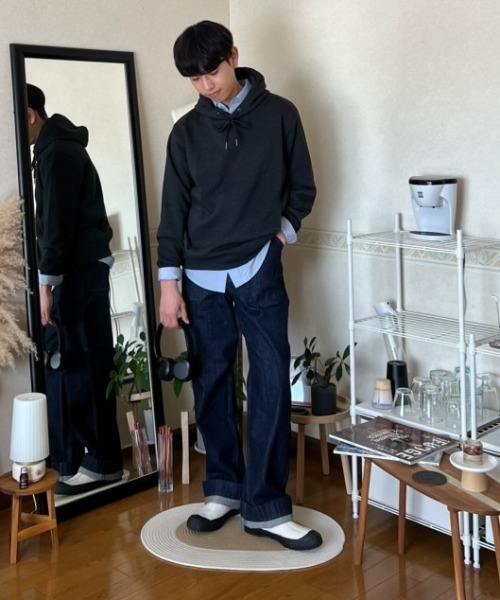 ikka(イッカ)の「【洗濯機で洗える】GOKU楽鹿の子ダンボールパーカ(パーカー・メンズ・チャコールグレー/ホワイト/グリーン/ブラウン/ネイビー・M/L/XL/S)」の6枚目の写真