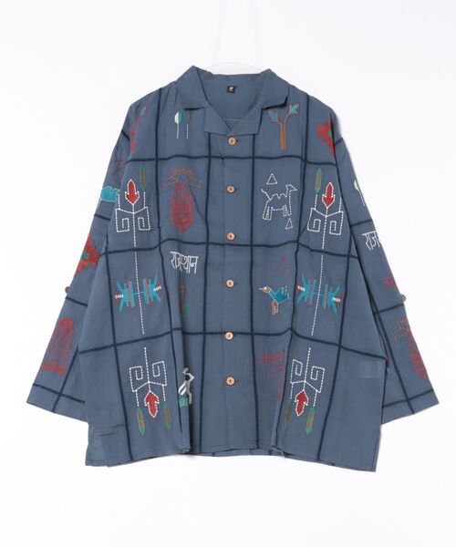 チャイハネ（チャイハネ）の「【チャイハネ】ラジャランMEN'S刺繍シャツ（シャツ/ブラウス・メンズ・ホワイト/ネイビー/イエロー・FREE）」の2枚目の写真