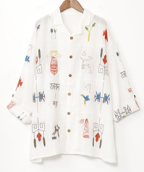 チャイハネ（チャイハネ）の「【チャイハネ】ラジャランMEN'S刺繍シャツ（シャツ/ブラウス・メンズ・ホワイト/ネイビー/イエロー・FREE）」の9枚目の写真