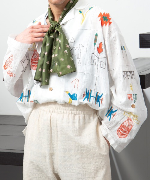 チャイハネ（チャイハネ）の「【チャイハネ】ラジャランMEN'S刺繍シャツ（シャツ/ブラウス・メンズ・ホワイト/ネイビー/イエロー・FREE）」の12枚目の写真