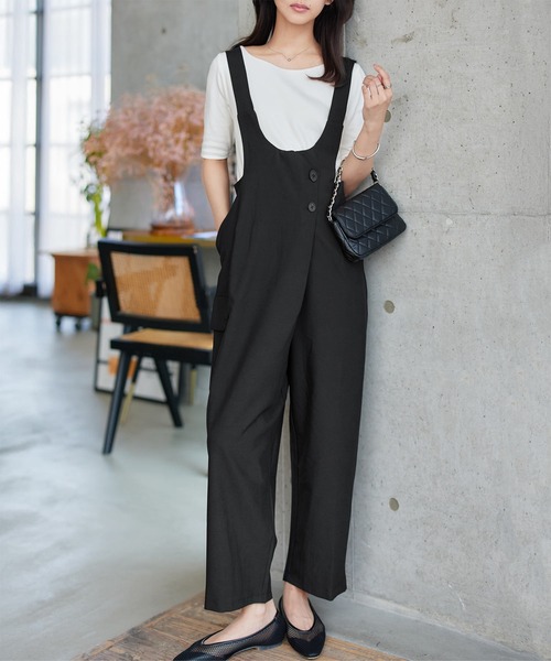 KOBE LETTUCE(コウベレタス)の「深Uラインテーパードサロペット(サロペット/オーバーオール・レディース・チャコール/ブラック・M)」の3枚目の写真