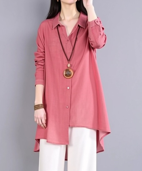 cammie(キャミー)の「イレギュラーヘムフレアシャツ(シャツ/ブラウス・レディース・グレー/レッド/ベージュ・MEDIUM/LARGE)」の11枚目の写真