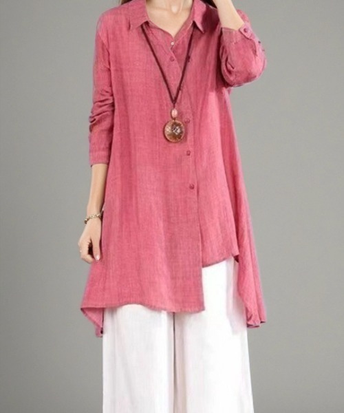 cammie(キャミー)の「イレギュラーヘムフレアシャツ(シャツ/ブラウス・レディース・グレー/レッド/ベージュ・MEDIUM/LARGE)」の14枚目の写真