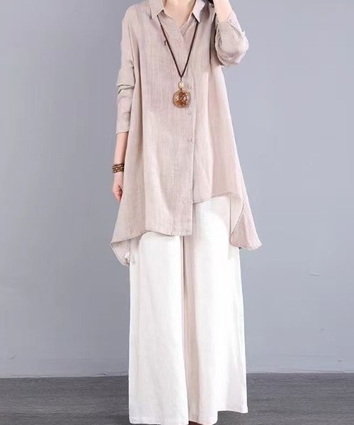 cammie(キャミー)の「イレギュラーヘムフレアシャツ(シャツ/ブラウス・レディース・グレー/レッド/ベージュ・MEDIUM/LARGE)」の9枚目の写真