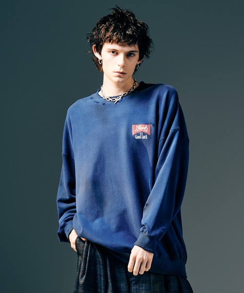 glamb(グラム)の「Rebirth Damage Sweat / リバースダメージスウェット(スウェット・メンズ・ブラック/ブルー・S/M/L)」の2枚目の写真