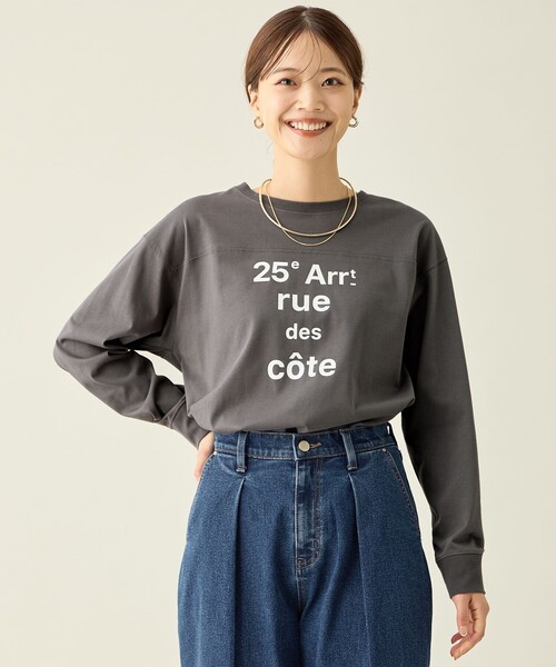 ANY（エニィ）の「フットボールロングスリーブＴシャツ（Tシャツ/カットソー・レディース・ライトグレー系/グレー系/ホワイト系/ワイン系・F）」の3枚目の写真