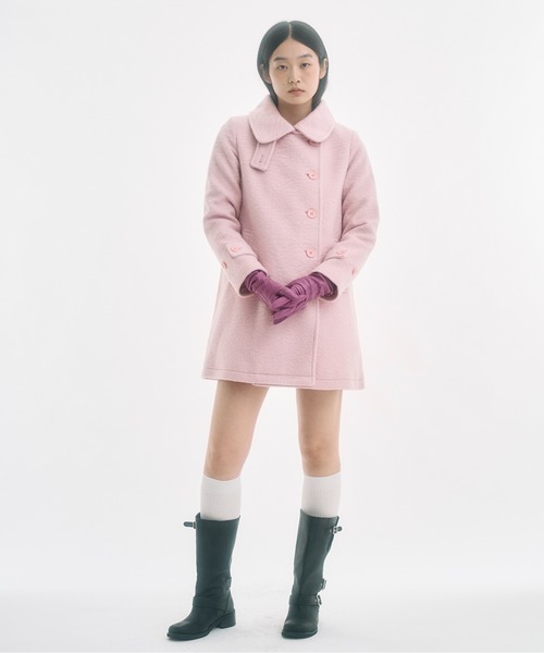 2WAYラウンドカラーPコート　ブラック 2way round collar middle coat / 2WAYラウンドカラーPコート