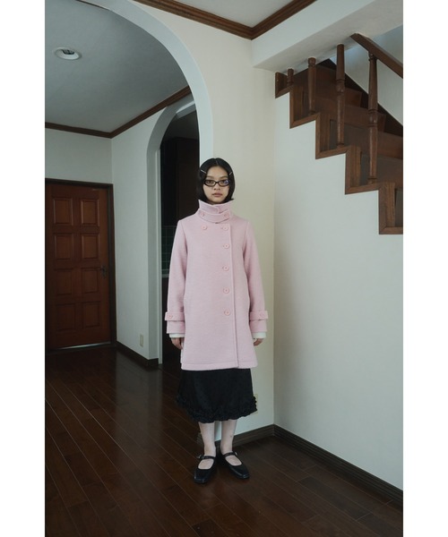 fekete ロングコート ピーコート Pコート ライトブルー 2way M 2way round collar middle coat / 2WAYラウンドカラーPコート