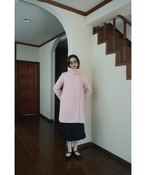 2WAYラウンドカラーPコート　ブラック 2way round collar middle coat / 2WAYラウンドカラーPコート