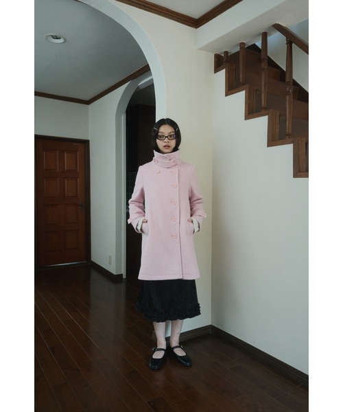 2WAYラウンドカラーPコート　ブラック セール】2way round collar middle coat / 2WAYラウンドカラーPコート