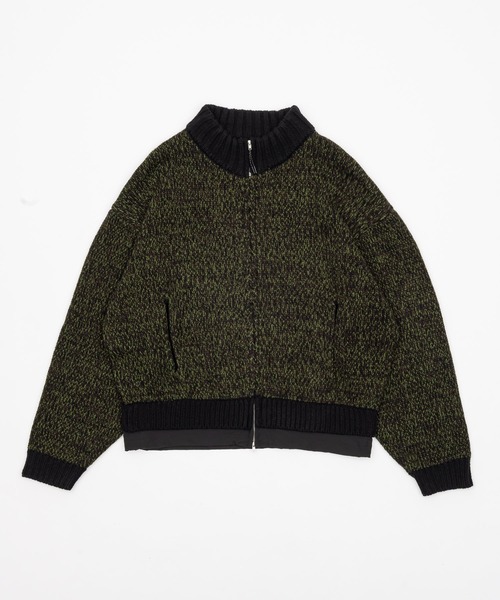 【美品】 ：ナイロン切替ニットブルゾン NAVY 畦ドライバーズニットブルゾン メンズ