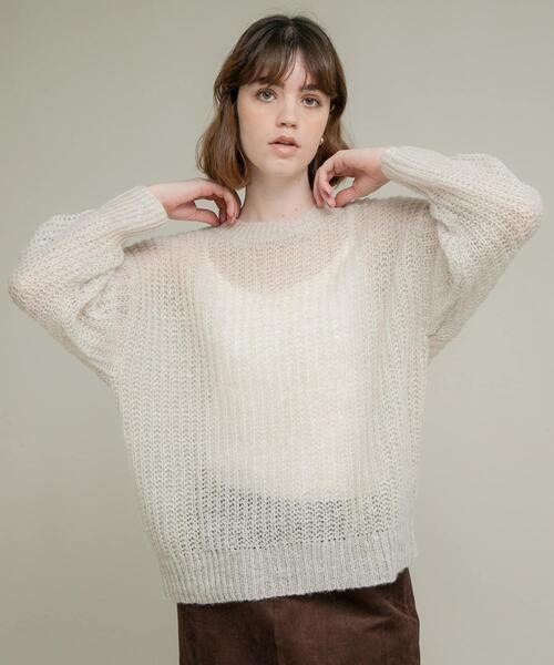 URBAN RESEARCH Sonny Label（アーバンリサーチサニーレーベル）の「『WEB/一部店舗限定』ヘアリーローゲージニット（ニット/セーター・レディース・ミント/ライトグレー/レッド系その他・FREE）」の5枚目の写真