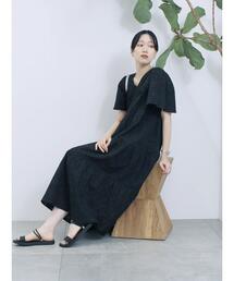 Samansa Mos2 blue | 花ジャガードティアードワンピース(ワンピース)