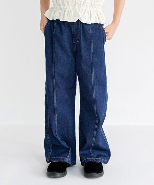 BRANSHES（ブランシェス）の「【綿100％】デニムワイドパンツ（デニムパンツ・キッズ・サックスブルー/ネイビー・140/150/120/90/100/130/110）」の2枚目の写真