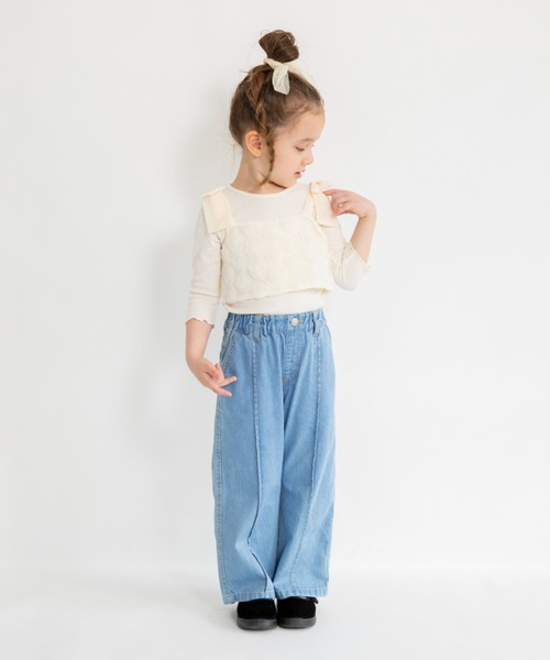 BRANSHES（ブランシェス）の「【綿100％】デニムワイドパンツ（デニムパンツ・キッズ・サックスブルー/ネイビー・140/150/120/90/100/130/110）」の11枚目の写真