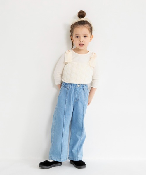 BRANSHES（ブランシェス）の「【綿100％】デニムワイドパンツ（デニムパンツ・キッズ・サックスブルー/ネイビー・140/150/120/90/100/130/110）」の12枚目の写真