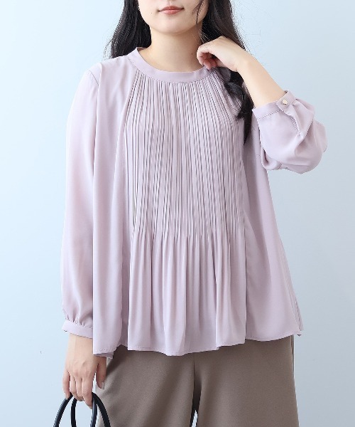 fleur by mint breeze(フルールバイミントブリーズ)の「【L~6L 大きいサイズ】ジョーゼットフロントプリーツプリーツブラウス(シャツ/ブラウス・レディース・ピンク/ネイビー/ブラック系その他/ブラック/ライトグレー・5L/4L/3L/LL)」の5枚目の写真