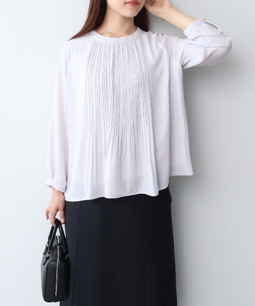 fleur by mint breeze(フルールバイミントブリーズ)の「【L~6L 大きいサイズ】ジョーゼットフロントプリーツプリーツブラウス(シャツ/ブラウス・レディース・ピンク/ネイビー/ブラック系その他/ブラック/ライトグレー・5L/4L/3L/LL)」の4枚目の写真