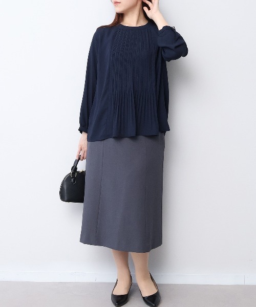 fleur by mint breeze(フルールバイミントブリーズ)の「【L~6L 大きいサイズ】ジョーゼットフロントプリーツプリーツブラウス(シャツ/ブラウス・レディース・ピンク/ネイビー/ブラック系その他/ブラック/ライトグレー・5L/4L/3L/LL)」の7枚目の写真