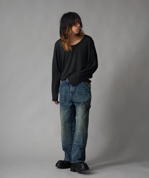 Theater code（シアターコード）の「Vintage-Washed Double-Knee Denim Pants / ヴィンテージ加工 ダブルニーデニムパンツ（デニムパンツ・メンズ・ブルー・XL/L/M）」の6枚目の写真