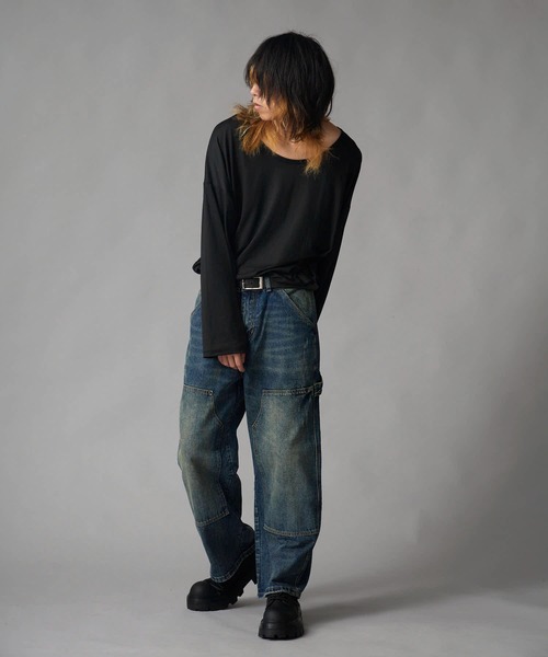 Theater code（シアターコード）の「Vintage-Washed Double-Knee Denim Pants / ヴィンテージ加工 ダブルニーデニムパンツ（デニムパンツ・メンズ・ブルー・XL/L/M）」の7枚目の写真