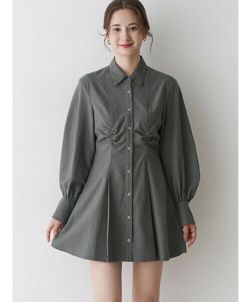 ギャザリングシャツミニワンピース