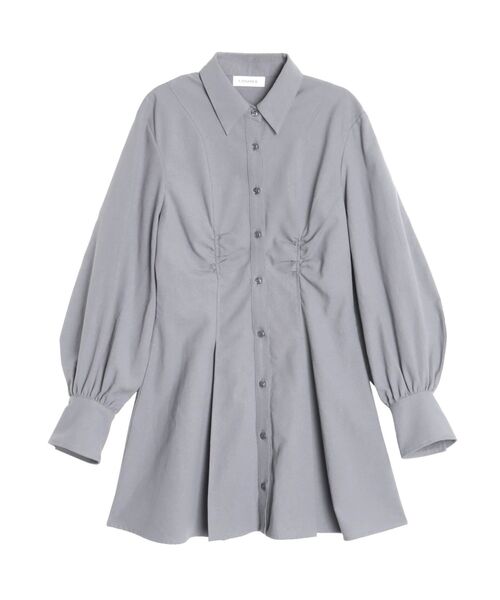 CALNAMUR（カルナムール）の「ギャザリングシャツミニワンピース（シャツワンピース・レディース・チャコールグレー/ベージュ/ブルー・FREE）」の3枚目の写真