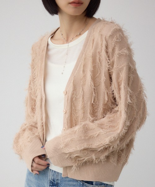 AZUL by moussy(アズールバイマウジー)の「ランダムフリンジニットカーディガン(カーディガン/ボレロ・レディース・ブラック/ブラウン/グレイッシュベージュ・FREE)」の3枚目の写真