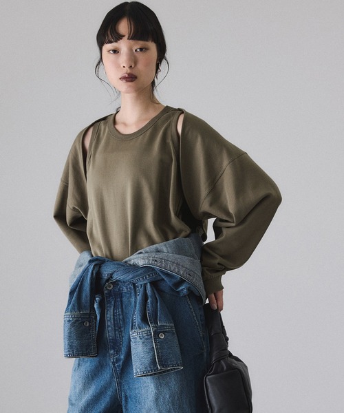 ミニ裏毛トップス Lugnoncure（ルノンキュール） tシャツ 7分袖カットオフミニ裏毛