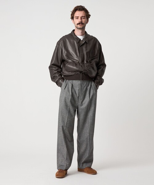 ①Steven Alan ウール ツープリーツ トラウザーズ ブラック パンツ STEVEN ALAN スラックス 「Steven Alan」 ウール フラノ イン