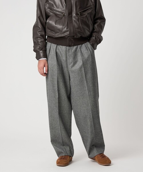 ①Steven Alan ウール ツープリーツ トラウザーズ ブラック パンツ STEVEN ALAN スラックス 「Steven Alan」 ウール