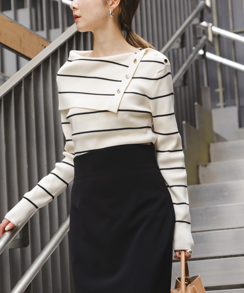 WEB限定追加》ショルダーボタンタイトリブニット（ニット/セーター