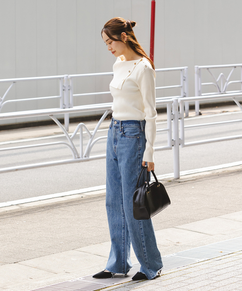 WEB限定追加》ショルダーボタンタイトリブニット（ニット/セーター