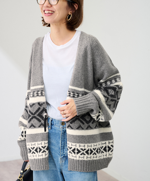 FRAMeWORK（フレームワーク）の「ジャガードカーディガン（カーディガン/ボレロ・レディース・グレー/アイボリー・FREE）」の6枚目の写真