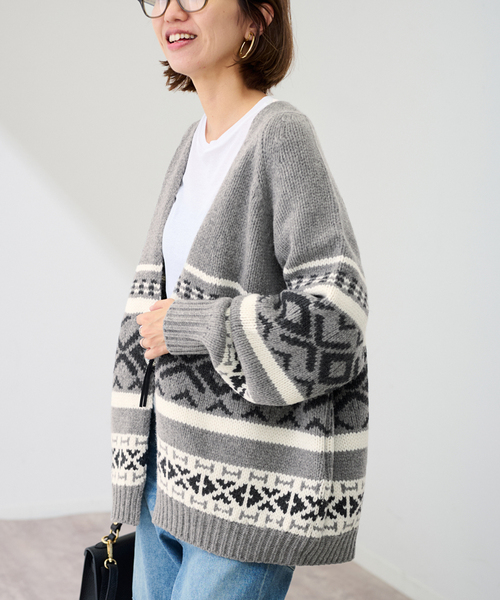 FRAMeWORK（フレームワーク）の「ジャガードカーディガン（カーディガン/ボレロ・レディース・グレー/アイボリー・FREE）」の7枚目の写真