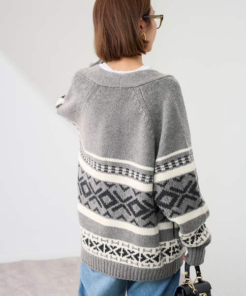 FRAMeWORK（フレームワーク）の「ジャガードカーディガン（カーディガン/ボレロ・レディース・グレー/アイボリー・FREE）」の9枚目の写真