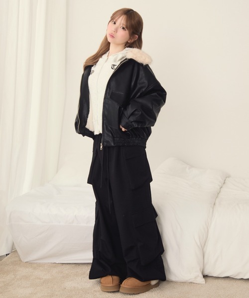 TITTY&CO.（ティティーアンドコー）の「襟元ファーレザーブルゾン（ブルゾン・レディース・ブラウン/アイボリー/ブラック・FREE）」の8枚目の写真