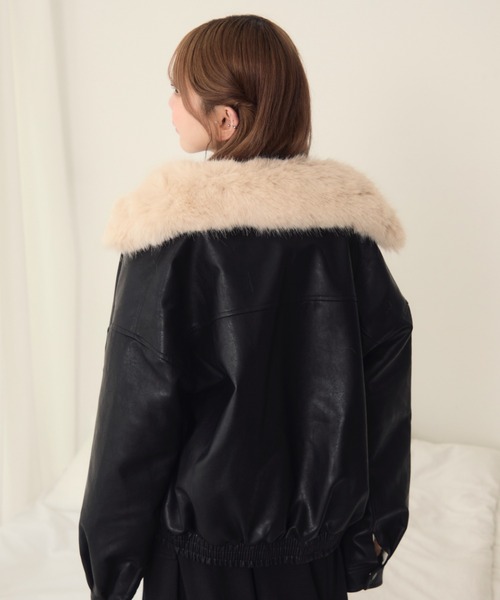 TITTY&CO.（ティティーアンドコー）の「襟元ファーレザーブルゾン（ブルゾン・レディース・ブラウン/アイボリー/ブラック・FREE）」の5枚目の写真