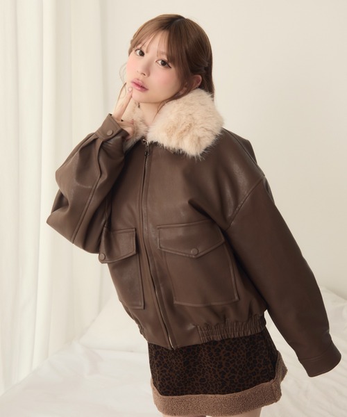 TITTY&CO.（ティティーアンドコー）の「襟元ファーレザーブルゾン（ブルゾン・レディース・ブラウン/アイボリー/ブラック・FREE）」の13枚目の写真