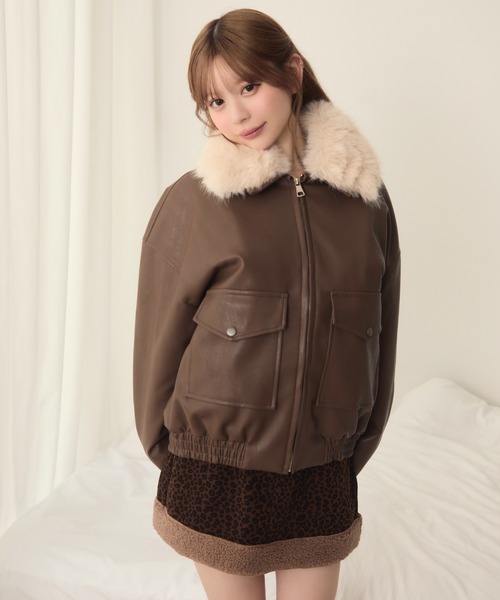 TITTY&CO.（ティティーアンドコー）の「襟元ファーレザーブルゾン（ブルゾン・レディース・ブラウン/アイボリー/ブラック・FREE）」の14枚目の写真