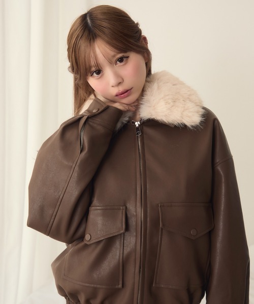 TITTY&CO.（ティティーアンドコー）の「襟元ファーレザーブルゾン（ブルゾン・レディース・ブラウン/アイボリー/ブラック・FREE）」の21枚目の写真