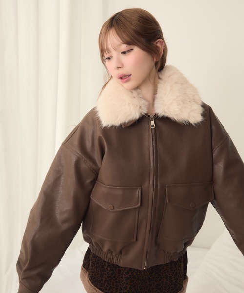 TITTY&CO.（ティティーアンドコー）の「襟元ファーレザーブルゾン（ブルゾン・レディース・ブラウン/アイボリー/ブラック・FREE）」の22枚目の写真